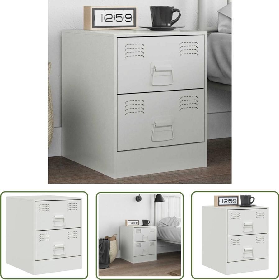 The Living Store Nachtkastje 34 5x39x44 cm staal wit Nachtkastje Nachtkastjes Staal Nachtkast Wit Nachtkastje Koudgewalst Staal