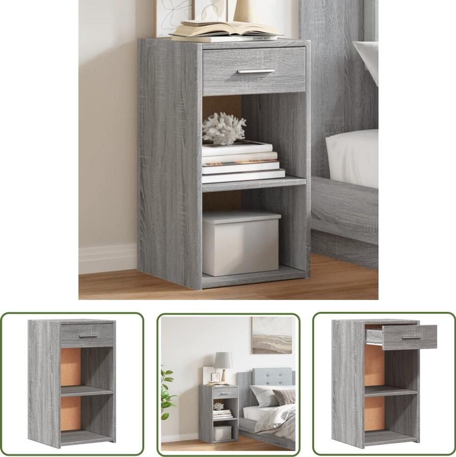 The Living Store Nachtkastje 35x34x65 cm bewerkt hout grijs sonoma eikenkleurig Nachtkastje Nachtkastjes Grijze Nachtkast Houten Nachtkast Sonomane Eiken