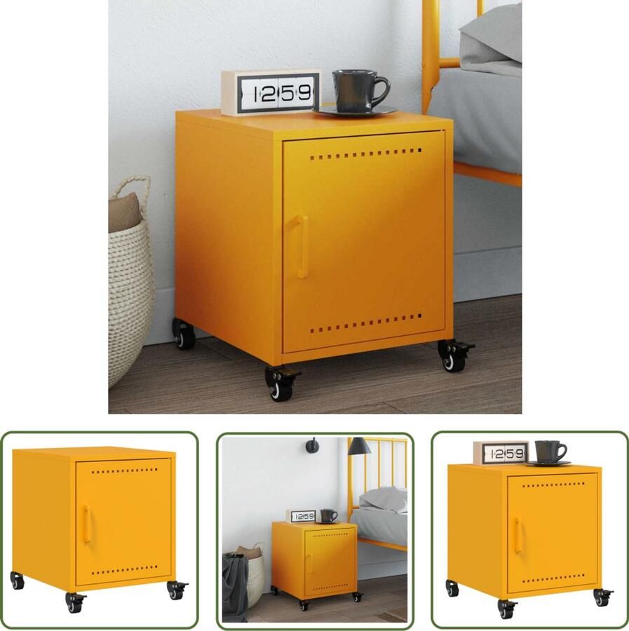 The Living Store Nachtkastje 36x39x43 5 cm staal mosterdgeel Nachtkastje Nachtkastjes Mustardkleur Vintage Industrieel Design