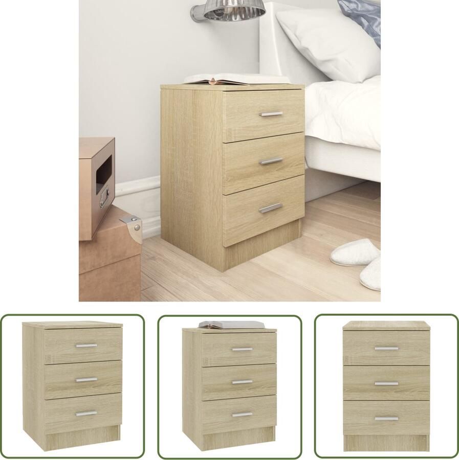 The Living Store Nachtkastje 38x35x56 cm bewerkt hout sonoma eikenkleurig Nachtkastje Nachtkastjes Bedkastje Bedkastjes Houten Nachtkastje - Foto 2