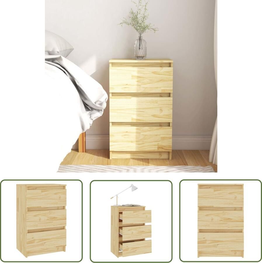 The Living Store Nachtkastje Grenenhout 3 lades 40 x 29.5 x 64 cm Rustieke charme Nachtkastje Nachtkastjes Grenoble Houtsoort Rustic Design Vintage Meubilair - Foto 2