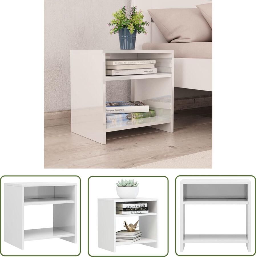 The Living Store Nachtkastje Bewerkt hout 40 x 30 x 40 cm Hoogglans wit Nachtkastje Nachtkastjes Bedkastje Bedkastjes Houten Meubilair - Foto 2