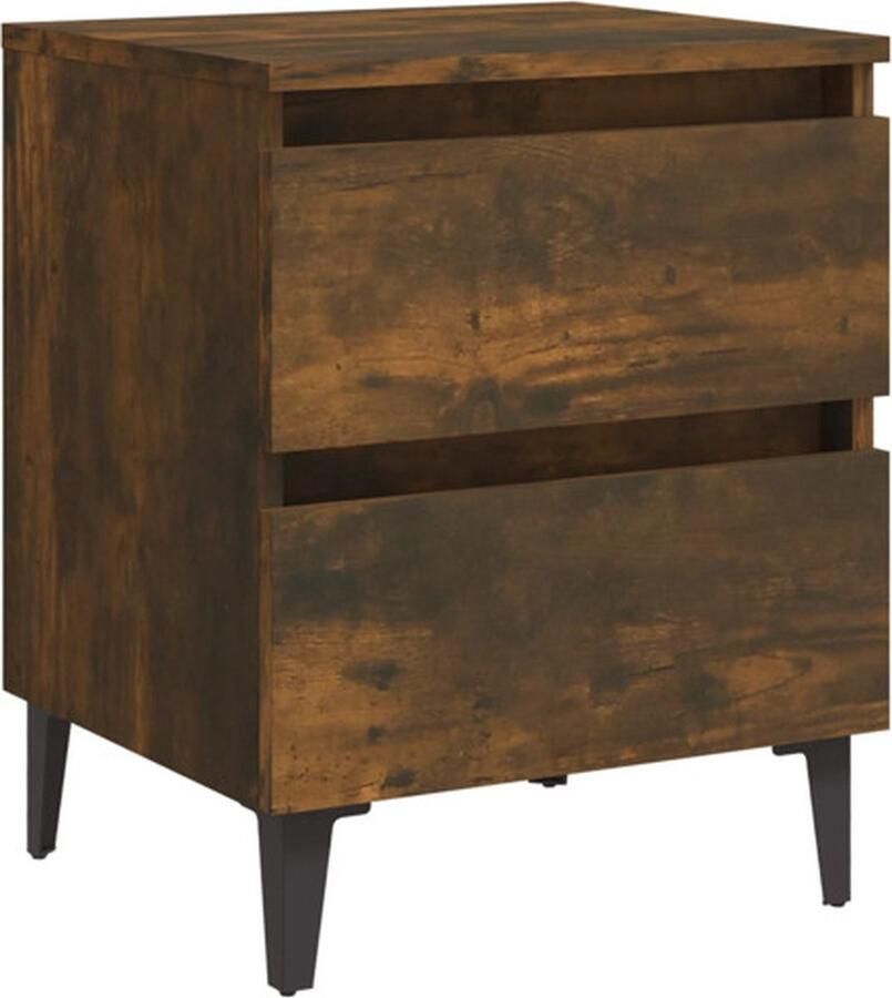 The Living Store Nachtkastje met metalen poten 40x35x50 cm gerookt eikenkleurig Nachtkastje Nachtkastjes Bedkast Zijkast Houten Nachtkastje