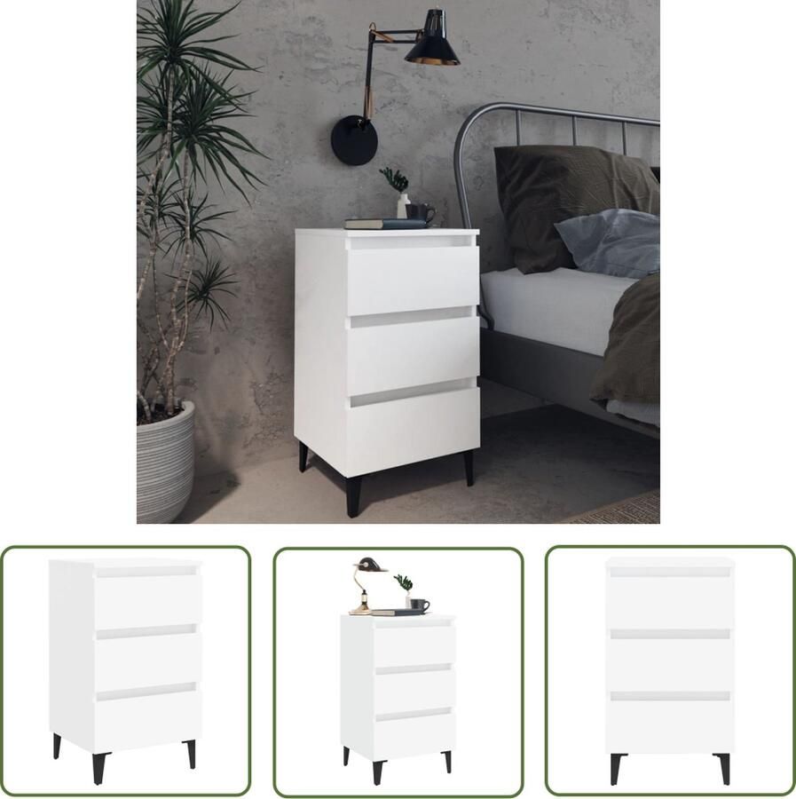 The Living Store Nachtkastje IndustriÃle stijl 3 lades Wit 40 x 35 x 69 cm Nachtkastje Nachtkastjes Slaapkamerkastje Slaapkamerkastjes Industrieel - Foto 2
