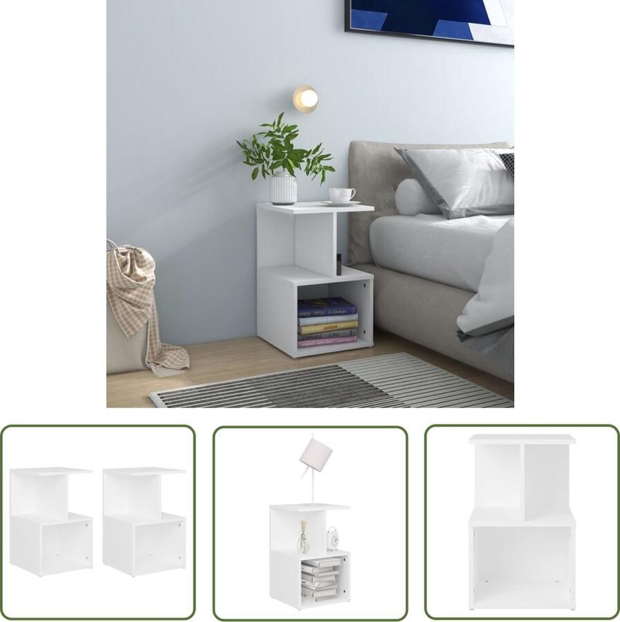 The Living Store nachtkastje set wit spaanplaat 35x35x55 cm Elegant ontwerp Nachtkastje Nachtkastjes Slaapkamerinrichting Meubilair Houten Meubil - Foto 2