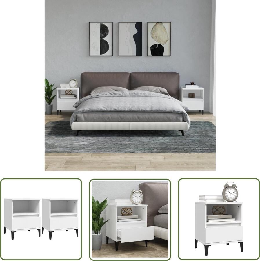 The Living Store Nachtkastje Elegant Bedkasten 40 x 35 x 50 cm Ken- Duurzaam materiaal voldoende opbergruimte metalen poten stabiel tafelblad Nachtkastje Nachtkastjes Bedkast Bedkasten Meubilair - Foto 2