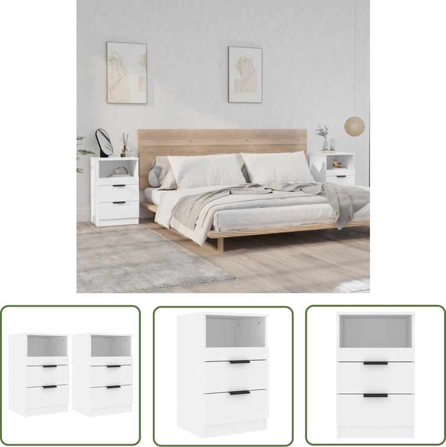 The Living Store Nachtkastje Bewerkt Hout 40x36x65 cm Wit Nachtkastje Nachtkastjes Slaapkamermeubel Houten Nachtkastje Wit Meubel - Foto 2
