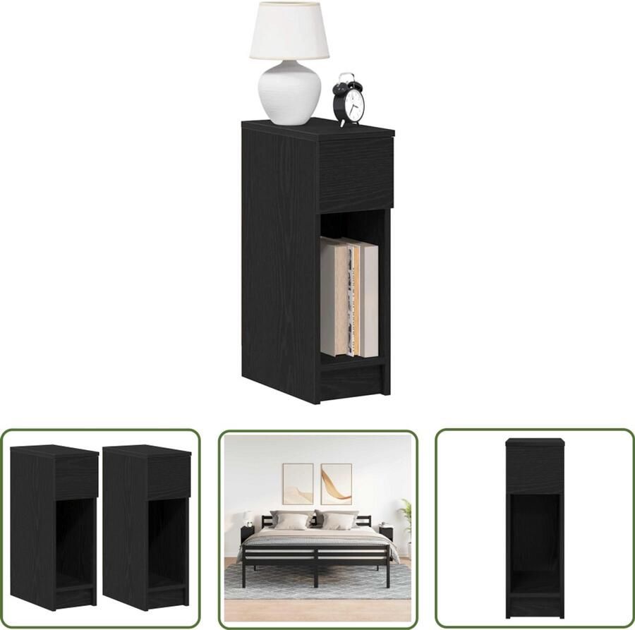 The Living Store Nachtkastjes 2 st met lade 20x36x60 cm zwart eikenkleurig Nachtkastje Nachtkastjes Slaapkamer Opbergkast Houten Kast