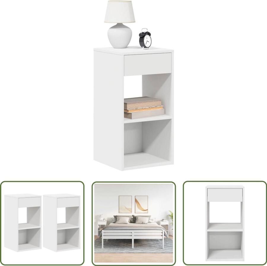 The Living Store Nachtkastjes 2 st met lade 35x34x66 5 cm wit Nachtkastje Nachtkastjes Slaapkamer Houten Meubel Wit Meubel