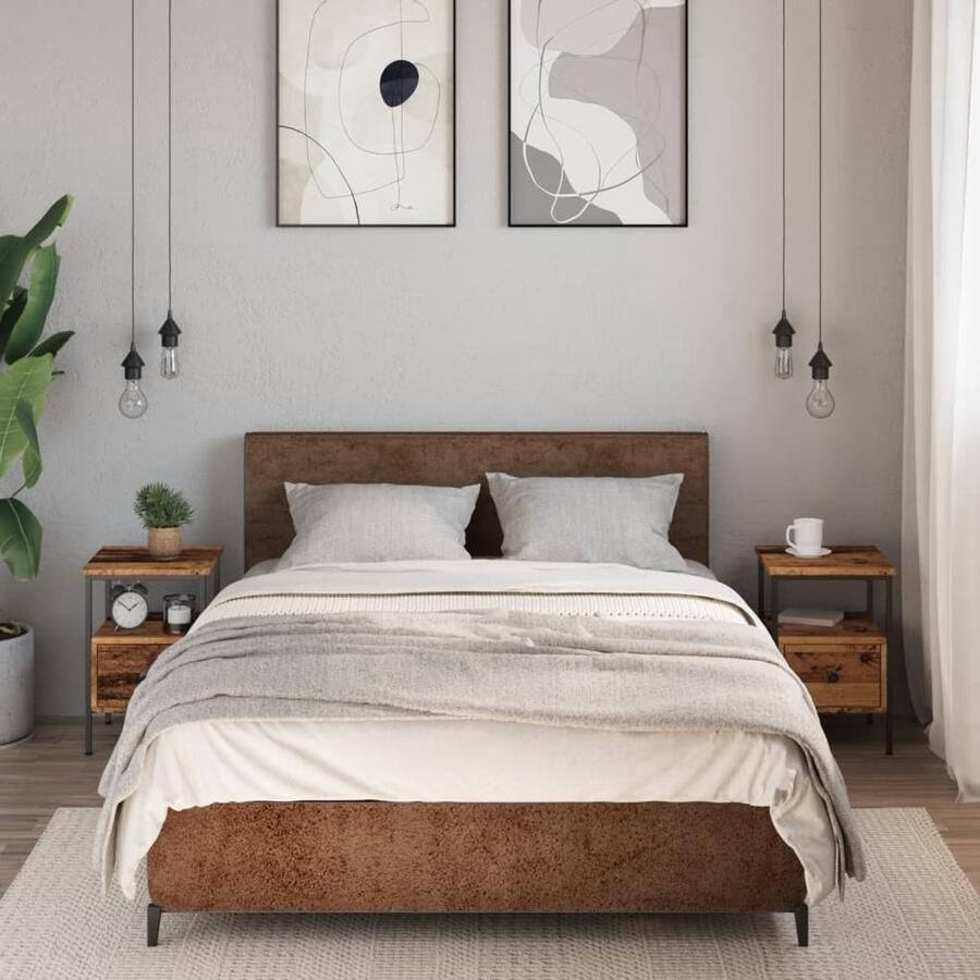 VidaXL Nachtkastjes Oud houtkleur Set van 2 Nachtkastje Nachtkasten Set Bijzettafel Kast Meubilair Houten Nachtstand
