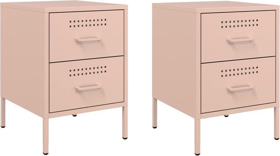 The Living Store Nachtkastjes 2 st 36x39x50 5 cm staal roze Nachtkastje Industrieel Roestvrijstaal Metalen Nachtkastje Roze Nachtkastje - Foto 3