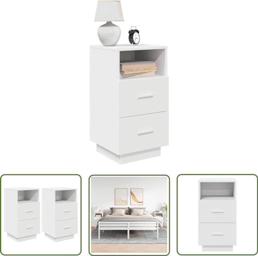 The Living Store Nachtkastjes 2 st met 2 lades 36x36x68 cm wit Nachtkastje Nachtkastjes Set Houten Nachtkastje Witte Nachtkast Opbergkast