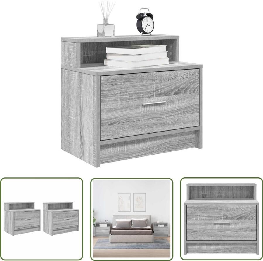 The Living Store Nachtkastjes 2 st met lade 51x31x47 cm grijs sonoma eikenkleur Nachtkastje Nachtkastjes Set Slaapkamer Houten Kast Opbergkast