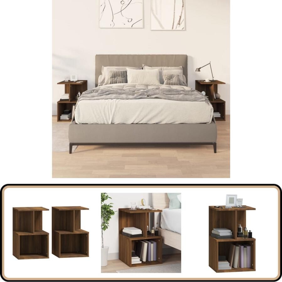 VidaXL Nachtkastjes Set van 2 35x35x55cm Bruineiken Nachtkastjes Bijzetkasten Houten Nachtkastje Slaapkamermeubilair Bruine Eiken Kleur