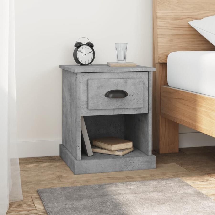 VidaXL Nachtkastjes Set van 2 39x39x47 5 cm Betongrijs Nachtkastjes Betongrijs Houten Meubels Slaapkamerinrichting Opbergmeubelen Designkasten Livingroom Furniture Sidetable Bedside Cabinet Grijze Kasten - Foto 2