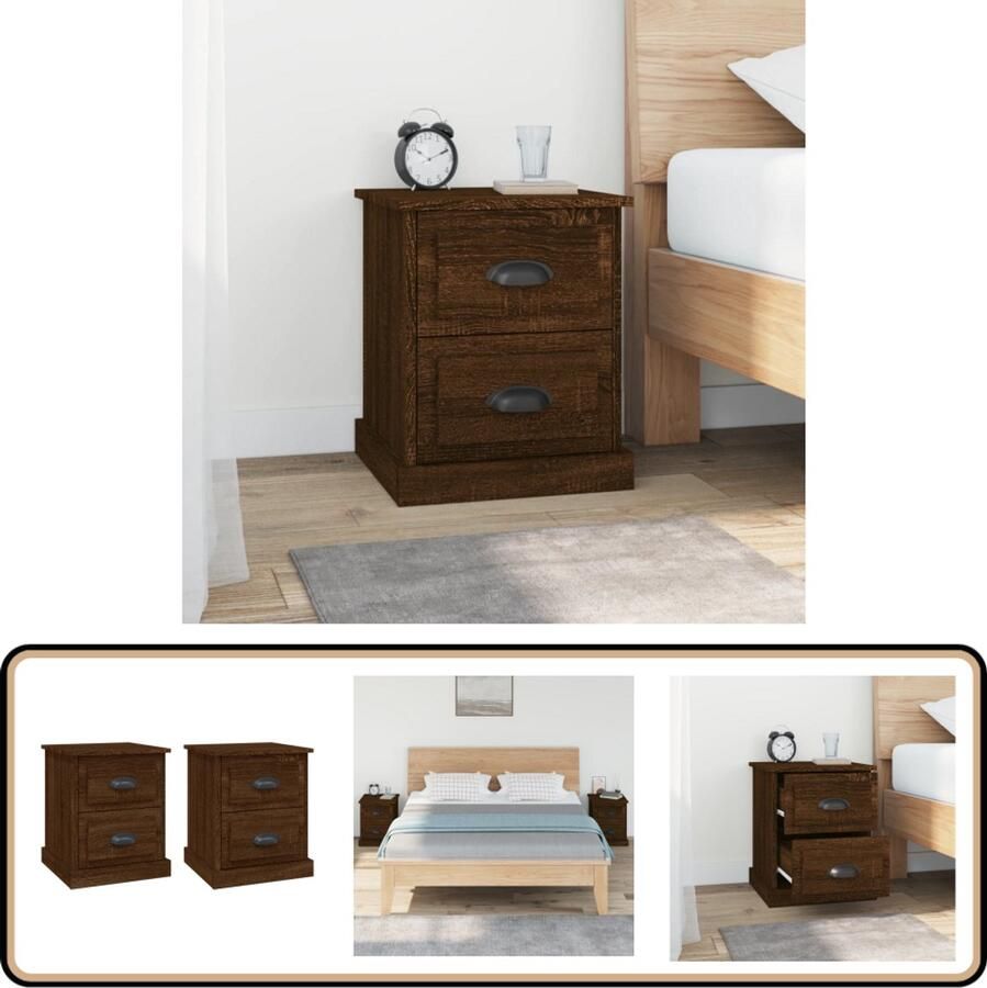 VidaXL Nachtkastjes Set van 2 39x39x47 5 cm Bruineiken Nachtkastjes Bruine Eiken Meubels Houten Kasten Slaapkamermeubelen Opbergkasten Designkaste Livingroom Furniture Bedroom Furniture Side Tables Bedside Tables - Foto 2