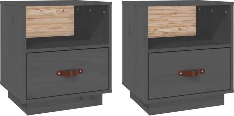 VidaXL Nachtkastjes Set van 2 40x34x45 cm Grijs Nachtkastje Nachtkist Slaapkamermeubilair Houten Meubels Grenoble Hout Grijze Meubelen Opbergvakken Tv Stand