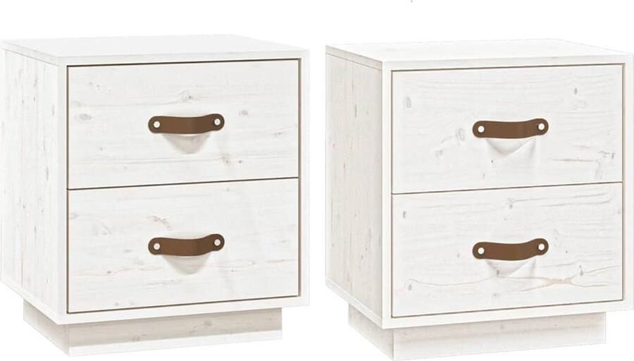 VidaXL Nachtkastjes Set van 2 40x34x45 cm Wit Nachtkastjes Nachtkasten Grenenhouten Meubels Witte Meubelen Slaapkamers Kamerinrichting Opbergmeubilair Tv Tafels Salontafels Sidetables Livingroom Furniture Bedroom Furniture