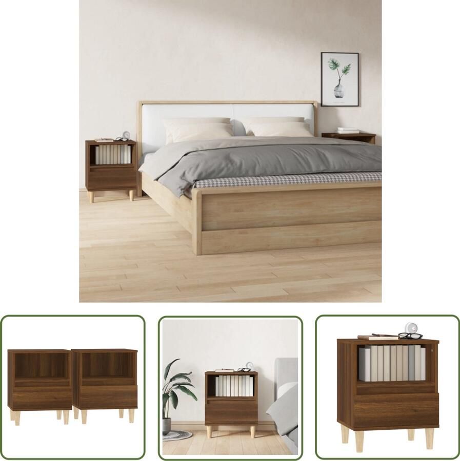 VidaXL Nachtkastjes Set van 2 40x35x50 cm Bruin Eiken Nachtkastje Kastje Meubilair Bedroom Furniture Slaapkamers Bruine Eiken Kleur Hout Vintage Style