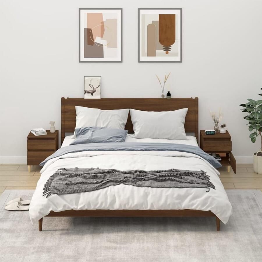 VidaXL Nachtkastjes Set van 2 40x35x50 cm Bruineiken Nachtkastje Kastje Slaapkamermeubilair Houten Meubels Bruine Meubelen