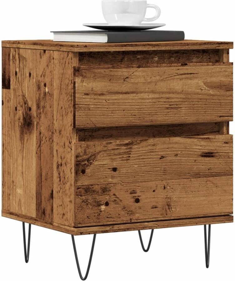 VidaXL Nachtkastjes Set van 2 40x35x50 cm Houtkleur Nachtkastje Nachtkasten Set Kast Meubilair Houten Nachtstand Vintage Stijl