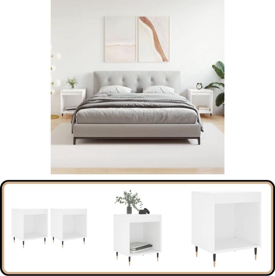 VidaXL Nachtkastjes Set van 2 40x35x50 cm Wit Nachtkastjes Kastjes Slaapkamermeubel Houten Meubel Witte Meubels