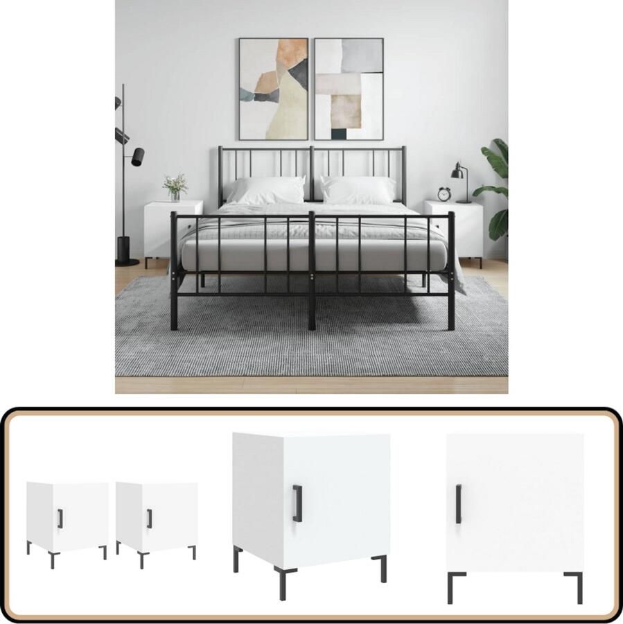 VidaXL Nachtkastjes Set van 2 40x40x50 cm Wit Nachtkastje Bijzettafels Kamerinrichting Slaapkamerdecoratie Modern Design