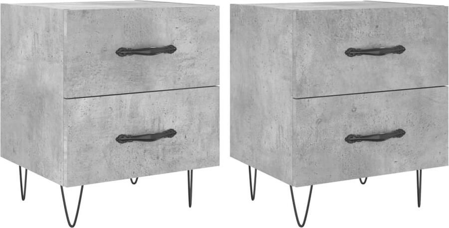 VidaXL Nachtkastjes Set van 2 Betongrijs 40x35x47 5 cm Nachtkastjes Kast Meubilair Slaapkamerinrichting Beton Grijs Houten Kast Opbergruimte Displayfunctie Metaallege