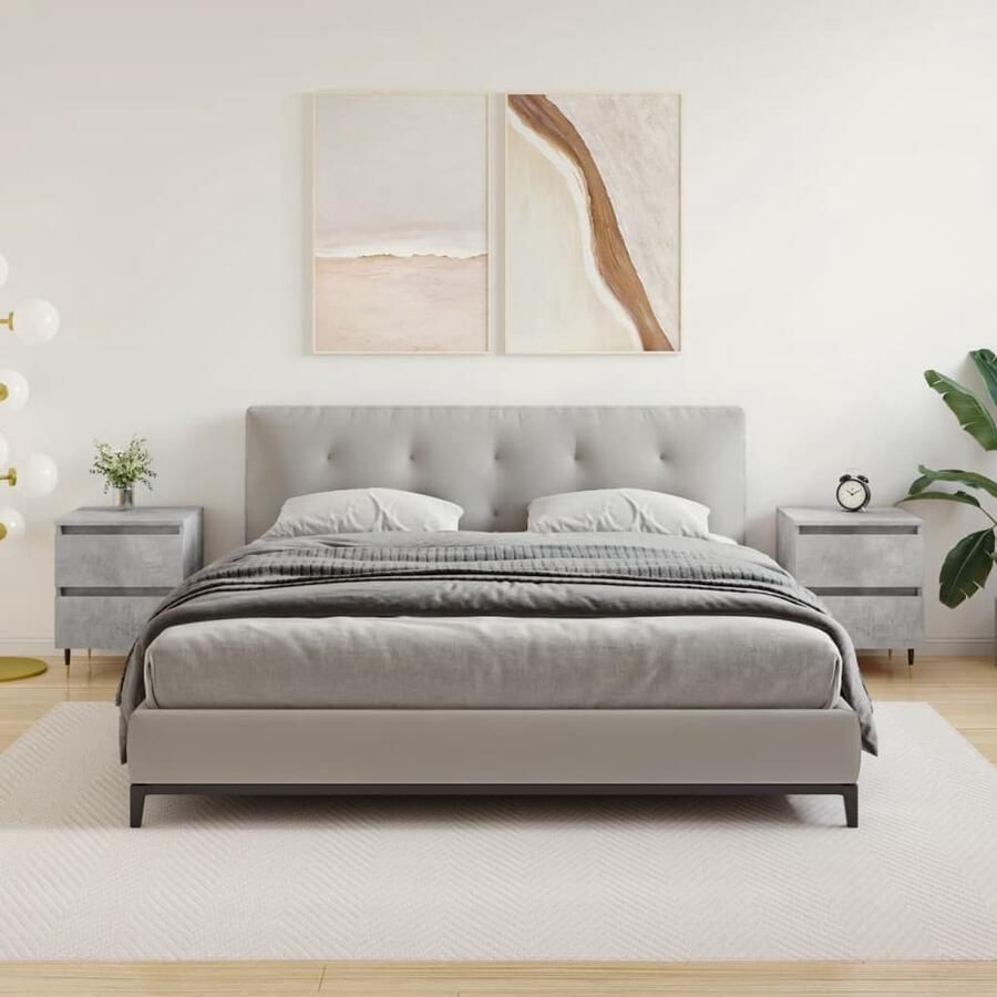 VidaXL Nachtkastjes Set van 2 Betongrijs 40x35x50 cm Nachtkastje Kast Slaapkamermeubilair Houten Meubel Grijze Kamerdecoratie Betonnen Look Opbergoplossing Woonaccessoires - Foto 2
