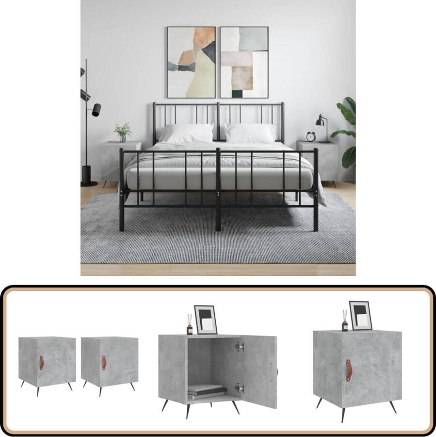 VidaXL Nachtkastjes Set van 2 Betongrijs 40x40x50 cm Nachtkastjes Betonnen Look Modern Design Slaapkamermeubilair Opbergruimte Houten Kast