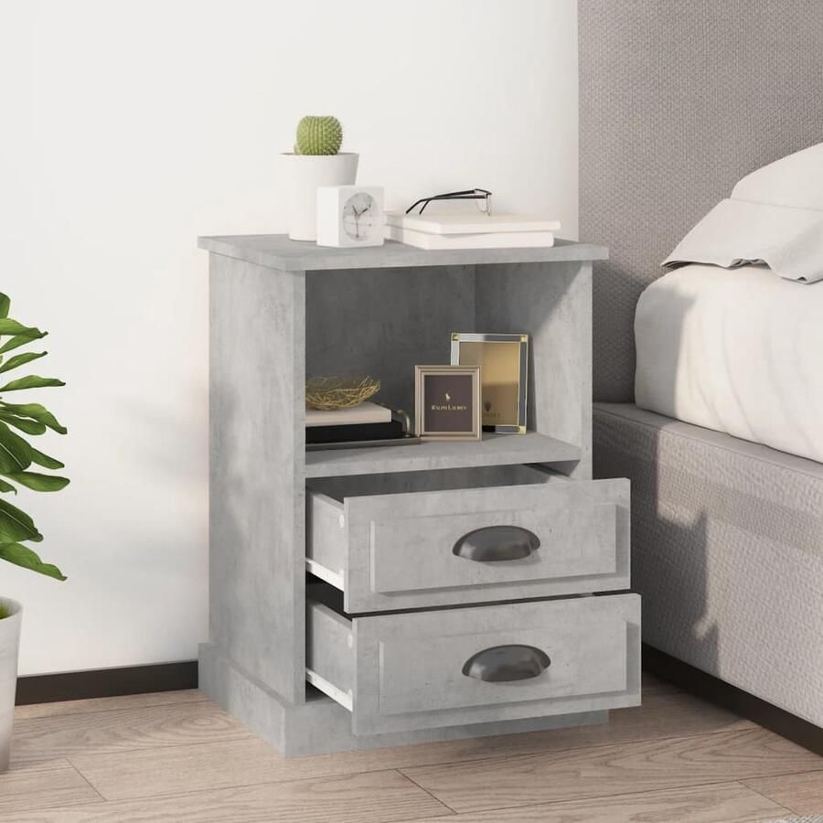 VidaXL Nachtkastjes Set van 2 Betongrijs 43x36x60 cm Nachtkastjes Kast Bedkasts Houten Kast Grijze Kast Modern Nachtlampje Slaapkamersdecoratie - Foto 2