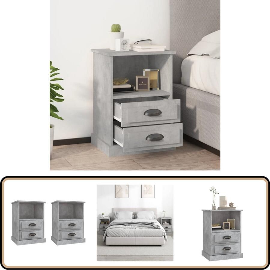 VidaXL Nachtkastjes Set van 2 Betongrijs 43x36x60 cm Nachtkastjes Kast Bedkasts Houten Kast Grijze Kast Modern Nachtlampje Slaapkamersdecoratie
