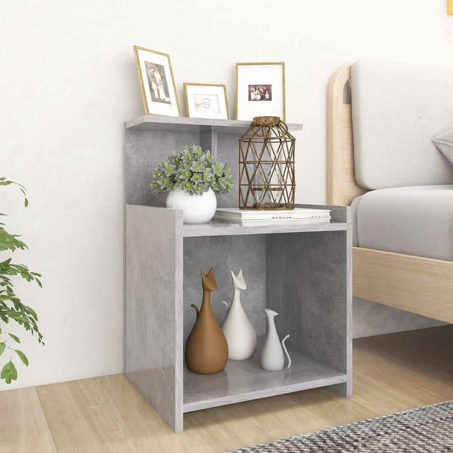 VidaXL Nachtkastjes Set van 2 Betongrijs Hout Nachtkastjes Bedkasts Kamermeubilair Beton Grijs Houten Meubilair Scandinavische Stijl Basic Stijl - Foto 2
