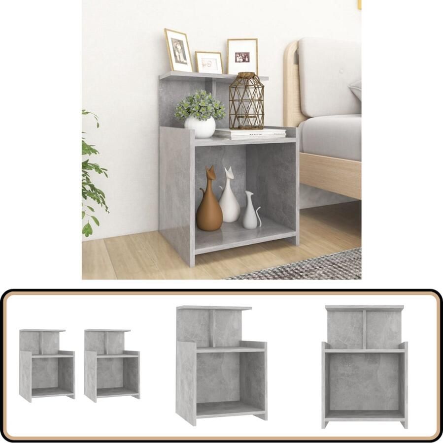 VidaXL Nachtkastjes Set van 2 Betongrijs Hout Nachtkastjes Bedkasts Kamermeubilair Beton Grijs Houten Meubilair Scandinavische Stijl Basic Stijl