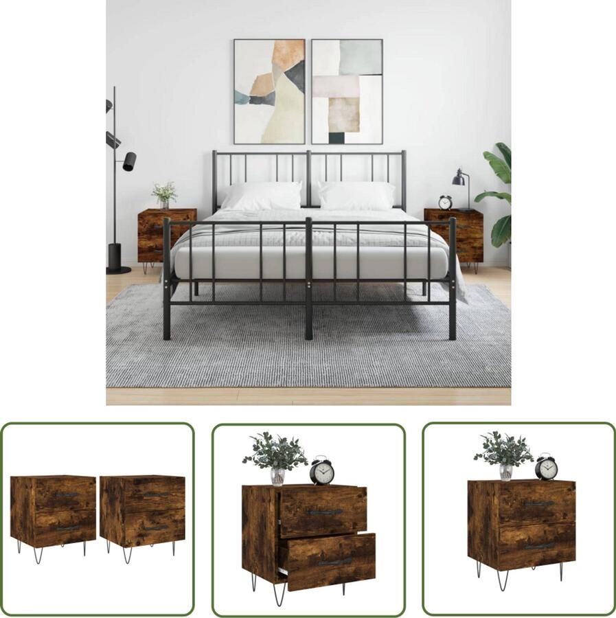 VidaXL Nachtkastjes Set van 2 Bewerkt hout Gerookt eiken Nachtkastjes Kast Slaapkamer Meubilair Houten Kast Bruine Kast Opbergkasten Bureau Accessoires Living Room Furniture Bedroom Furniture Design Meubel