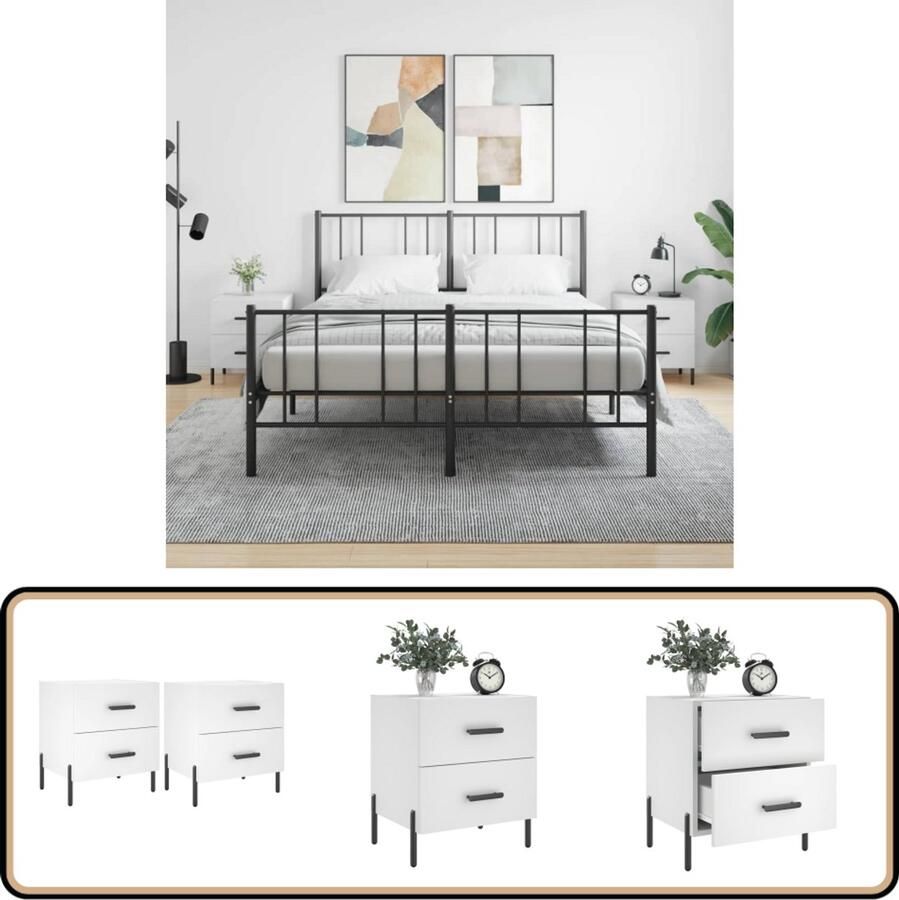 VidaXL Nachtkastjes Set van 2 Bewerkt Hout Wit Nachtkastjes Kastjes Meubels Slaapkamers Houten Meubelen Wit Meubel Modern Design Bergruimte