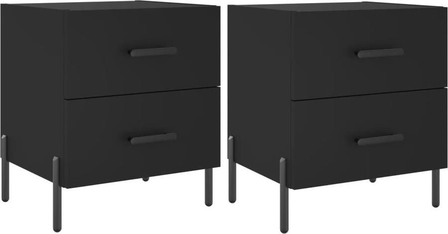 VidaXL Nachtkastjes Set van 2 Bewerkt hout Zwart Nachtkastjes Kast Meubilair Slaapkamers Houten Meubels Zwarte Meubelen Bijzettafels