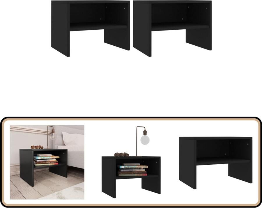 VidaXL Nachtkastjes Set van 2 Bewerkt Hout Zwart Nachtkastjes Meubelen Slaapkamerinrichting Zwarte Meubelen Houten Meubelen