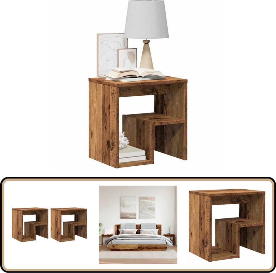 VidaXL Nachtkastjes Set van 2 Bewerkte Houtlook 40cm Nachtkastje Nachtkastjes Bijzettafel Wandkastje