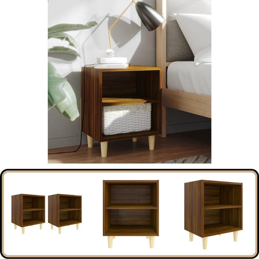 VidaXL Nachtkastjes Set van 2 Bruin eiken 40x30x50 cm Nachtkastje Scandinavisch Design Bruine Eiken Houten Poten Opbergruimte