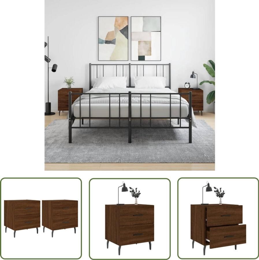 VidaXL Nachtkastjes Set van 2 Bruin Eiken 40x35x47 5 cm Nachtkastjes Kast Meubilair Slaapkamermeubelen Houten Kast Bruine Kast Vintage Kast Modern Design Bergruimte Stoere Kast Industriële Kast