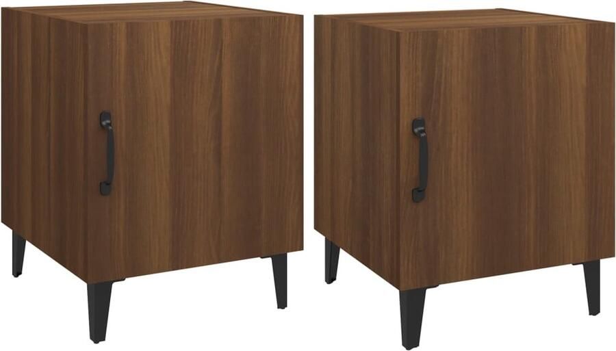 VidaXL Nachtkastjes Set van 2 Bruin Eiken Hout & Metaal Nachtkastje Kast Slaapkamermeubel Houten Meubel Bruine Kleur Bruine Eiken