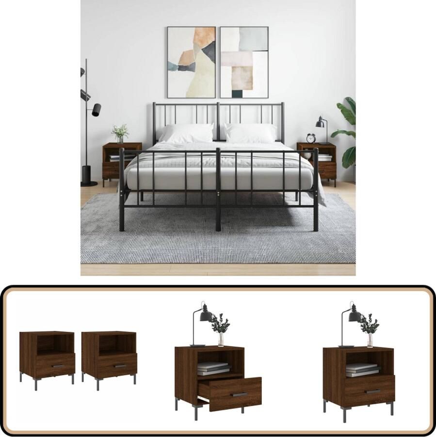 VidaXL Nachtkastjes set van 2 Bruin eikenhout Nachtkastjes Kastjes Bruine Eiken Meubels Houten Kasten Slaapkamermeubelen