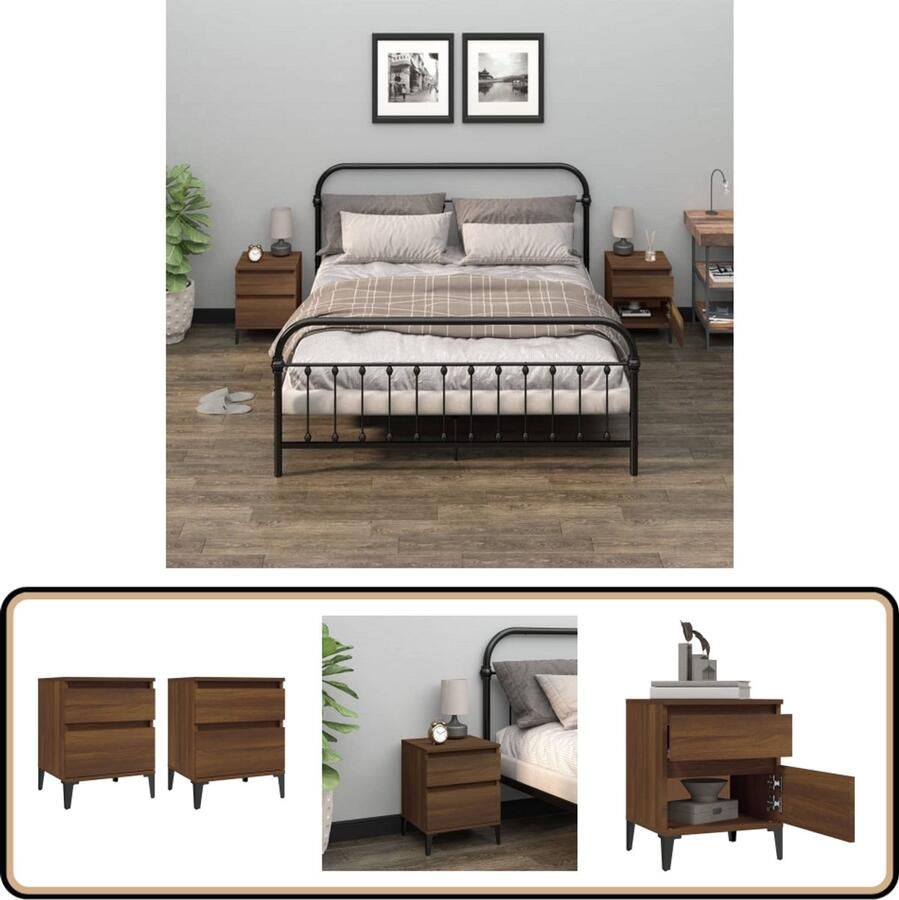 VidaXL Nachtkastjes Set van 2 Bruin Eikenkleur 40x35x50 cm Nachtkastjes Kastjes Slaapkamer Meubilair Houten Meubels Bruine Meubelen Bruine Eiken Bruin Decor Living Room Furniture Bedroom Furniture Side Tables Bedside Tables