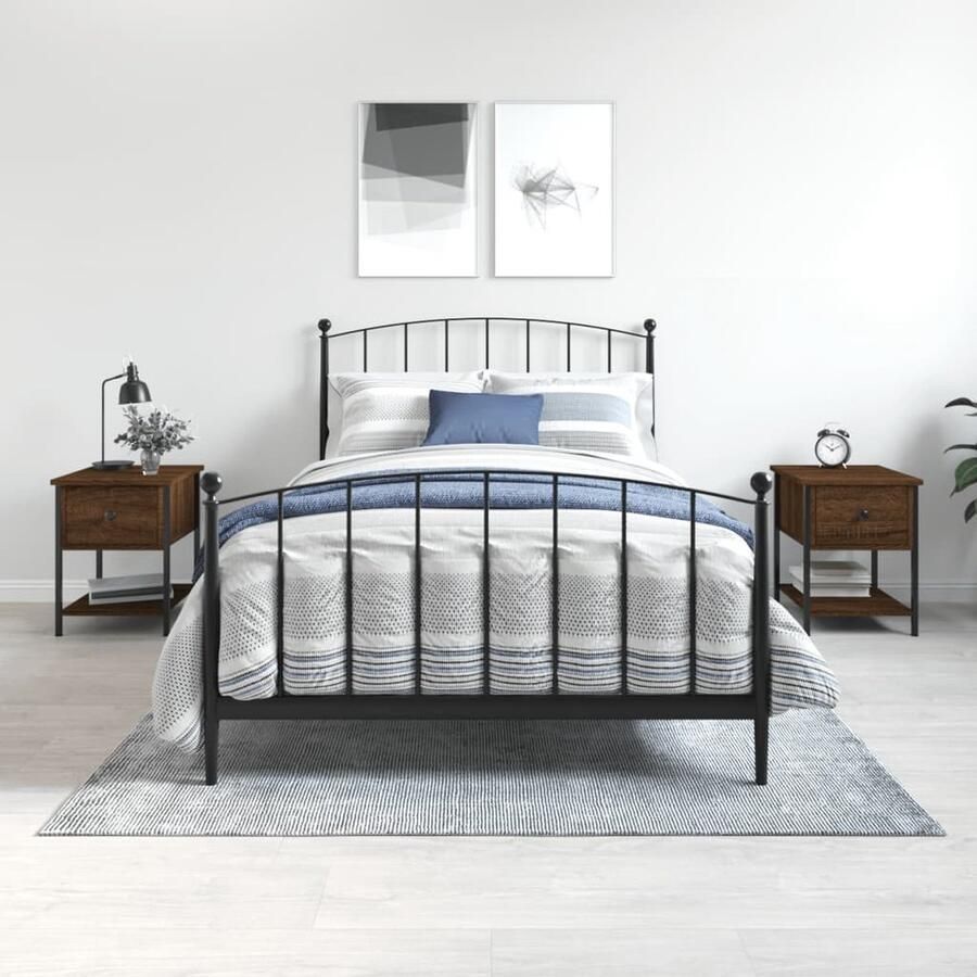 VidaXL Nachtkastjes Set van 2 Bruineiken Hout Nachtkastje Kast Slaapkamermeubelen Houten Meubel Bruine Meubels Bijzettafel Nachtlampje Tafel