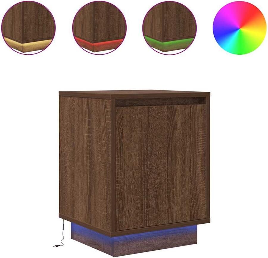 VidaXL Nachtkastjes Set van 2 Bruineiken LED Verlichting Nachtkastje Nachtkastjes -nachtkastje