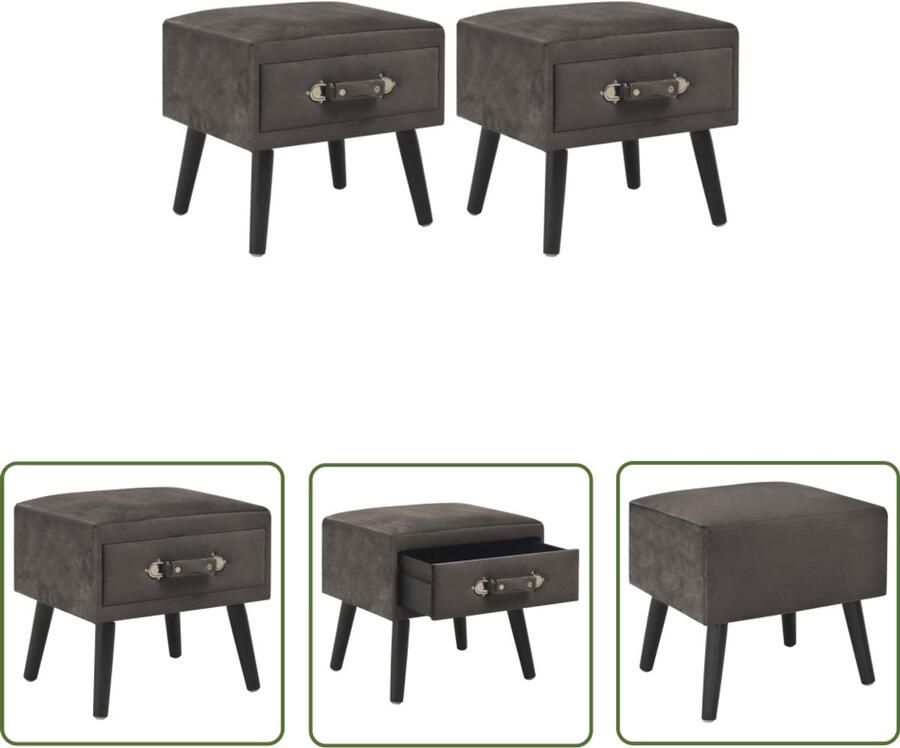 VidaXL Nachtkastjes Set van 2 Fluweel Grijs 40x35x40 cm Nachtkastje Kastje Meubilair Slaapkamer Woonaccessoires