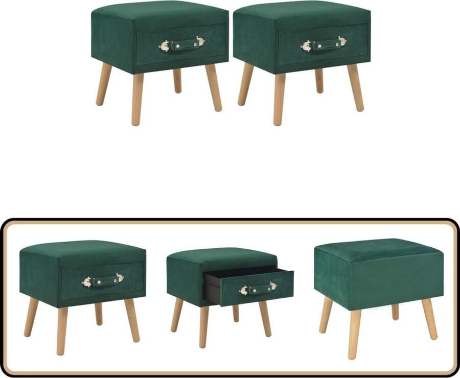 VidaXL Nachtkastjes Set van 2 Fluweel Groen Nachtkast Nachtkastje Meubilair Slaapkamermeubil Fluweel - Foto 2