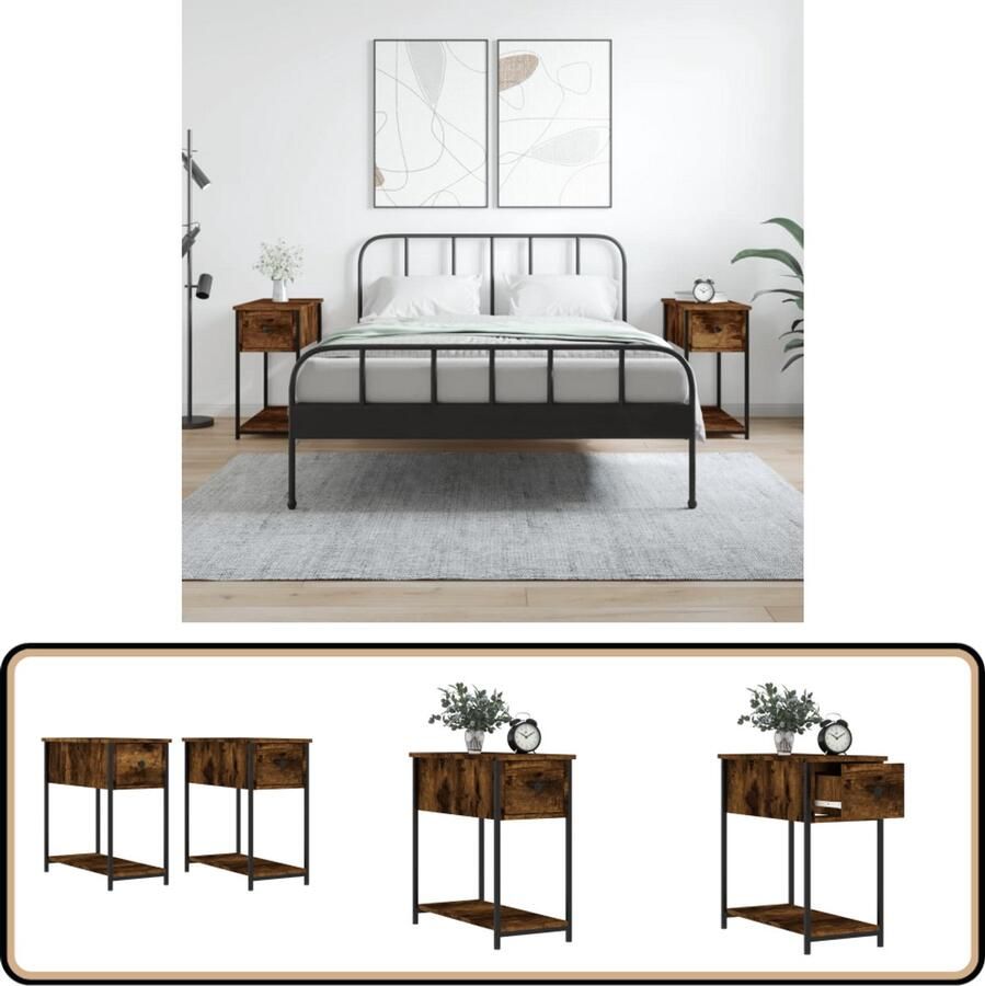 VidaXL Nachtkastjes Set van 2 Gerookt Eiken 30x60x60 cm Nachtkastjes Kast Slaapkamermeubel Houten Kast Bruine Kast