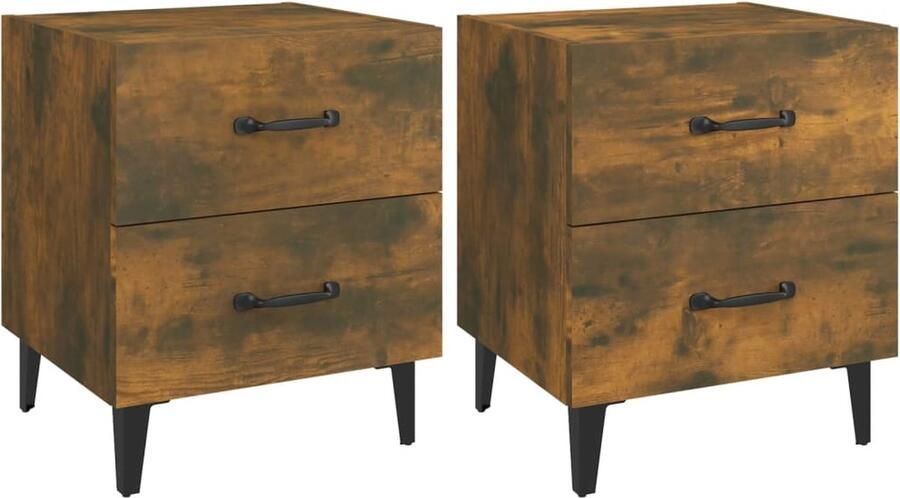 VidaXL Nachtkastjes Set van 2 Gerookt Eiken 40x35x47 5 cm Nachtkastjes Industrieel Design Houten Meubels Bruine Meubelen Slaapkamermeubilair Opbergkasten Tv Tafels Salontafel Livingroom Furniture Bedroom Furniture
